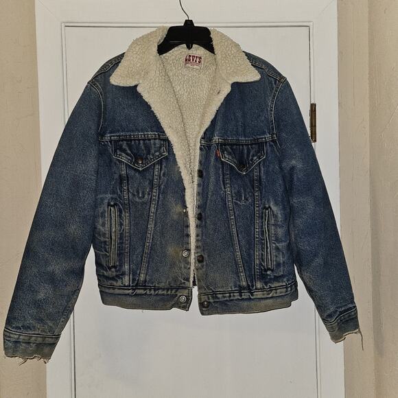 Levi's Vtg Jean Jacket Sherpa Lined Made In USA 40R Denim Jacket - Picture 1 of 11